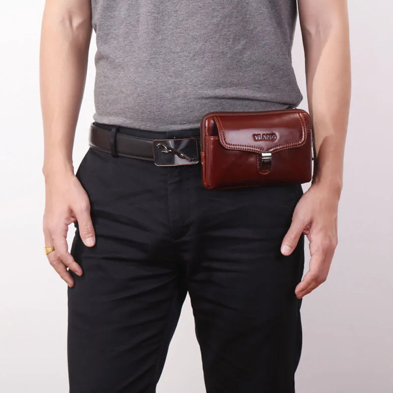 

Men Leather Cowhide Vintage Hip Bum Belt Pouch Fanny Pack Waist Wallet Purse Travel Sling Business Casual Bags