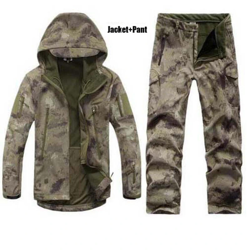 

Man Winter Waterproof Hunting Tactical Soft Shell Camouflage Hiking Outdoor Jacket Softshell Camping Hoodie Military Army Set S5