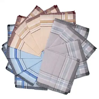 

12pcs/lot Men Plaid Square Handkerchiefs, 36x36cm Cotton Soft Vintage Men's Business Suit Pockets Handkerchief Male Grid Hanky