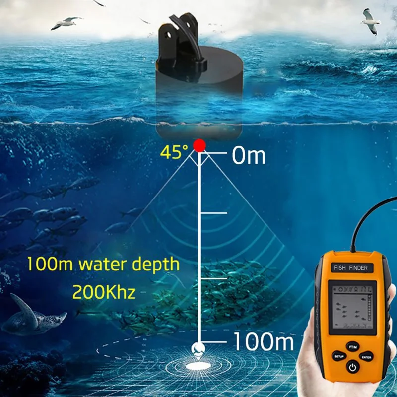 جديد المحمولة كابل سونار Fishfinder100M سونار LCD صدى ساوندرز Fishfinder السونار صياد السمك صدى أسلم