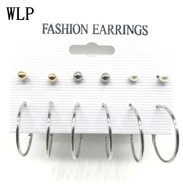 

WLP Fashion Mixing Crystal Simluated Pearl Stud Earrings 6 Pair/Set Shiny Lots of Earrings Jewelry For Women Girls Wholesale