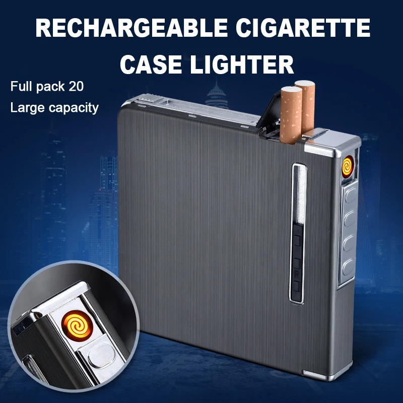 

Cigarette Case(20 sticks)automatic pop-up Stoage Box lighter metal Electric Wire Windproof Lighter Smoker Gift Rechargeable USB
