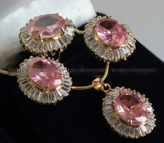 

Free shipping hot sale Women Bridal Wedding Jewelry >>Faceted Pink Crystal Earrings / Ring / Necklace Pendant Set AAA