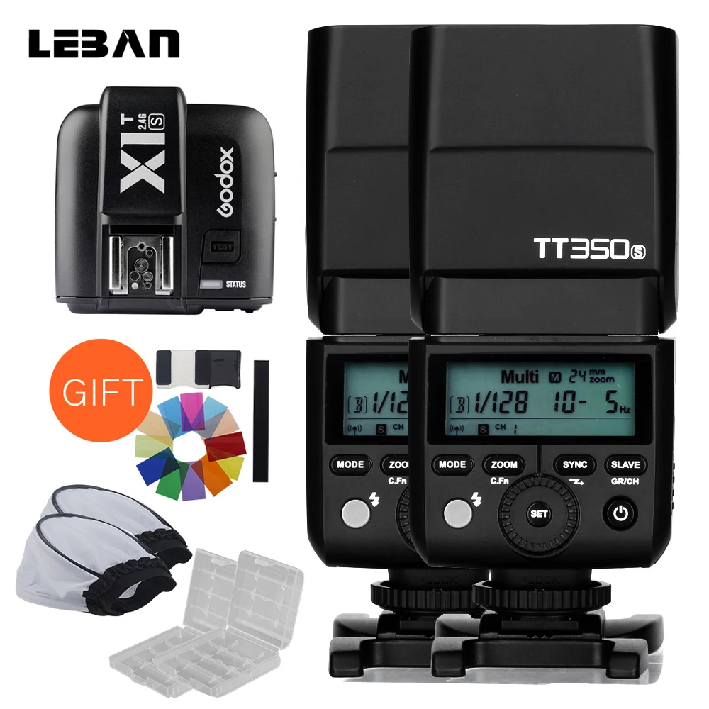 Вспышка для камеры Godox 2x Mini Speedlite TT350S TTL HSS GN36 1/8000S + фотовспышка беззеркальной