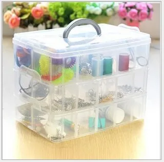 

three layers of detachable frames mobile transparent plastic storage box workbox make-up box fishing gear box of 0rganizer