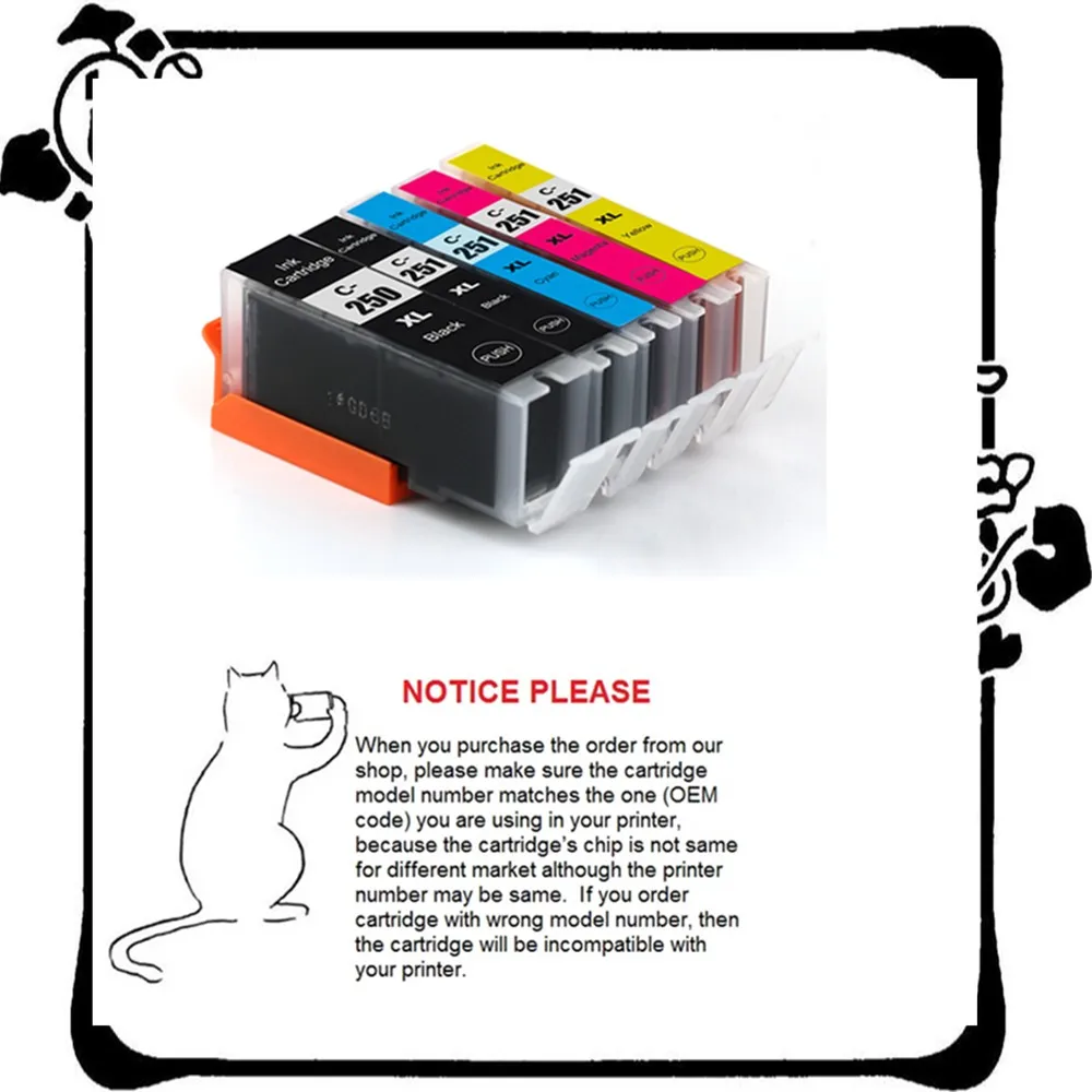 YOTAT Compatible ink cartridge PGI 250 CLI 251 for Canon PIXMA MG5420 MG6320 MX722 MX922 iP7220