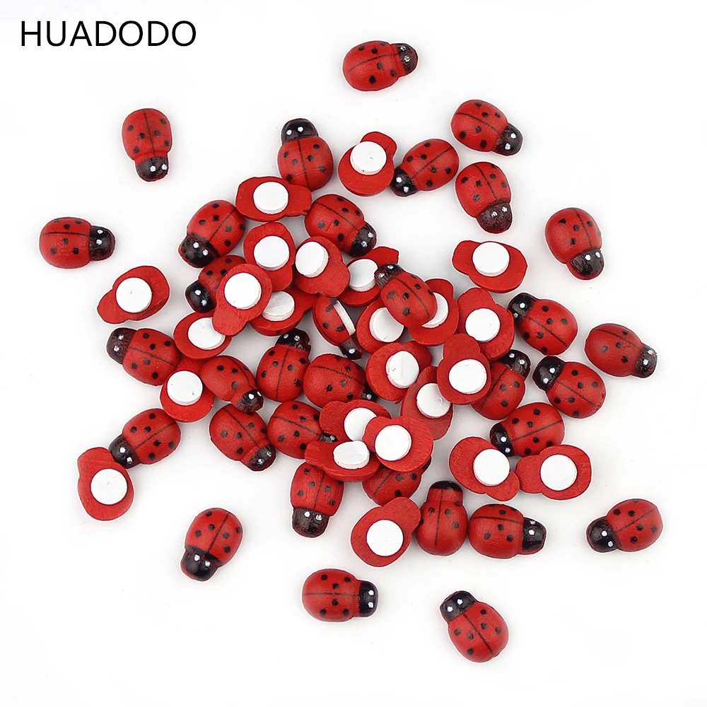 

HUADODO 100PCS/Lot Red Wooden Ladybug Sponge Self-adhesive Stickers DIY Scrapbooking Home Decoration