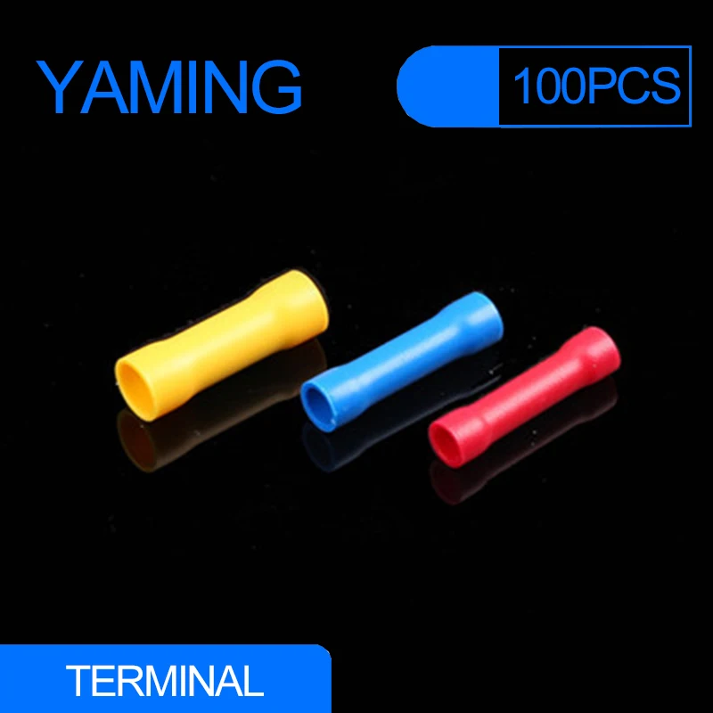

100pcs/lot BV1.25 BV2 BV5.5 Assorted Insulated Electrical Wire Cable Terminal Straight Butt Connector Crimp Terminals BV1 BV5