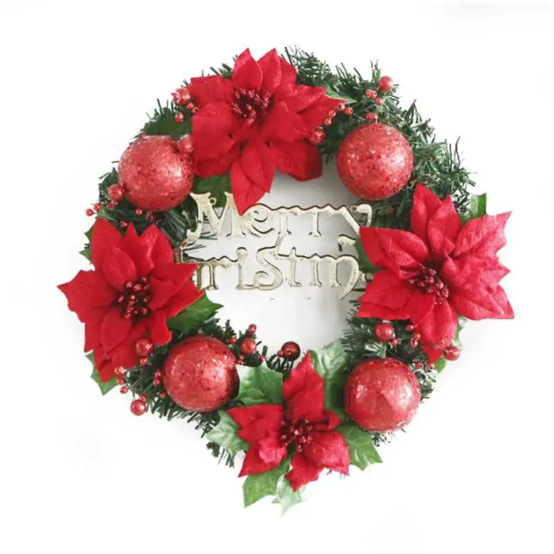 Рождественский венок с сосновыми шинами рождественское вечерние украшение для имитация цветочного Кольца Рождественский цветок лоза круг Настенный декор двери - Цвет: 30cm