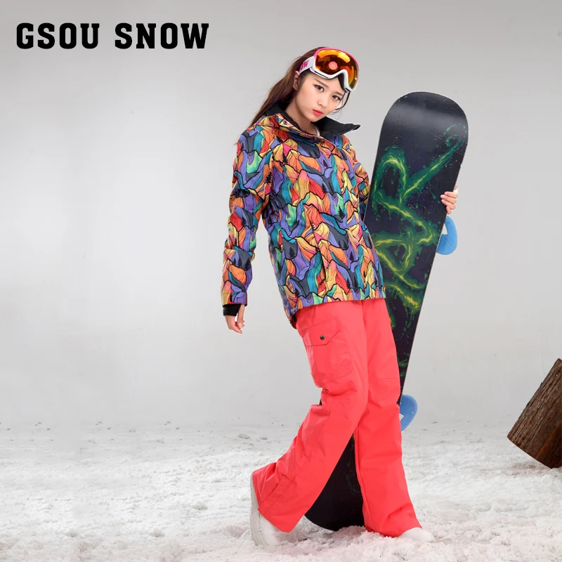 جديد Gsou الثلوج مزدوجة على الجليد دعوى في الهواء الطلق تنفس الدافئة يندبروف سميكة للماء المشي الثلوج بدلة تزلج