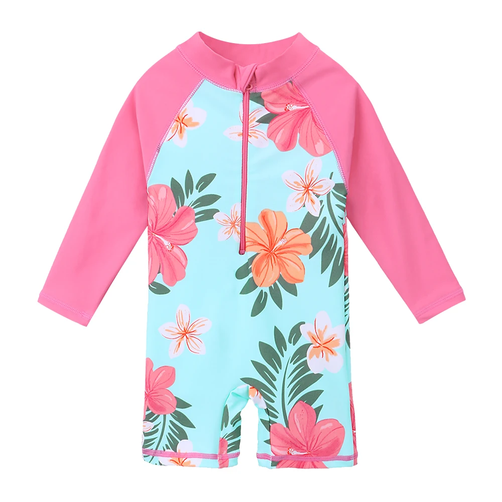 

BAOHULU Cyan Floral Baby Toddler Girls Swimwear Sun Protection Swimsuit Kids Infant Bathing Clothes Girl Rash Guards One Piece