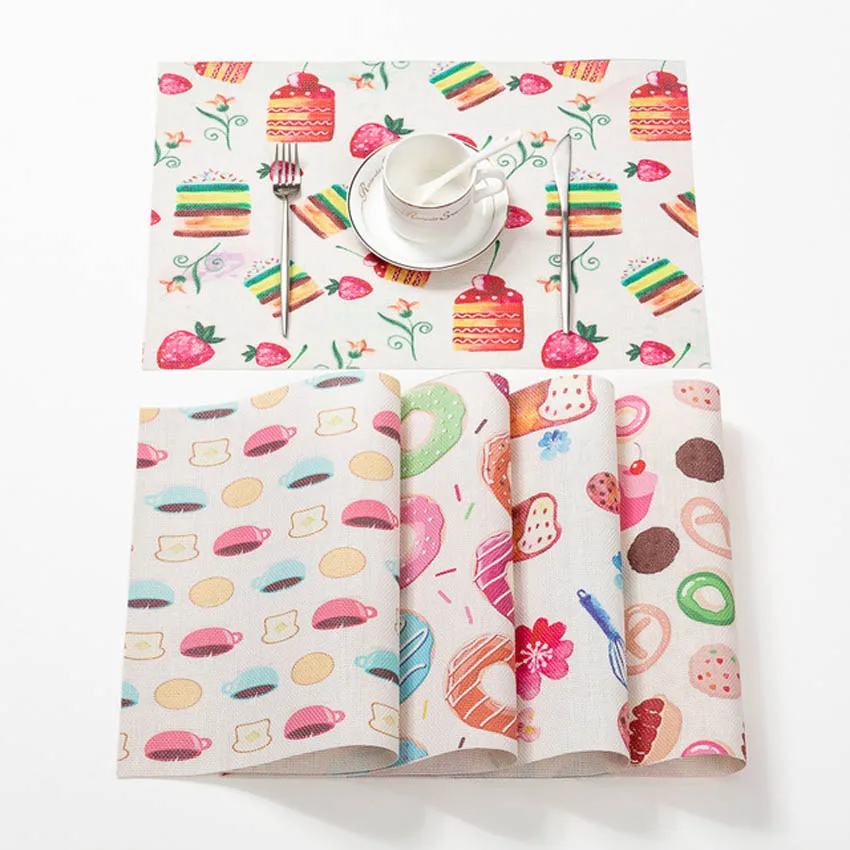 

Dessert Painting Placemats PVC Table Mats Europe Place Mat Placemats for Kitchen Table Bar Coffee Table Pad Coaster Restaurant