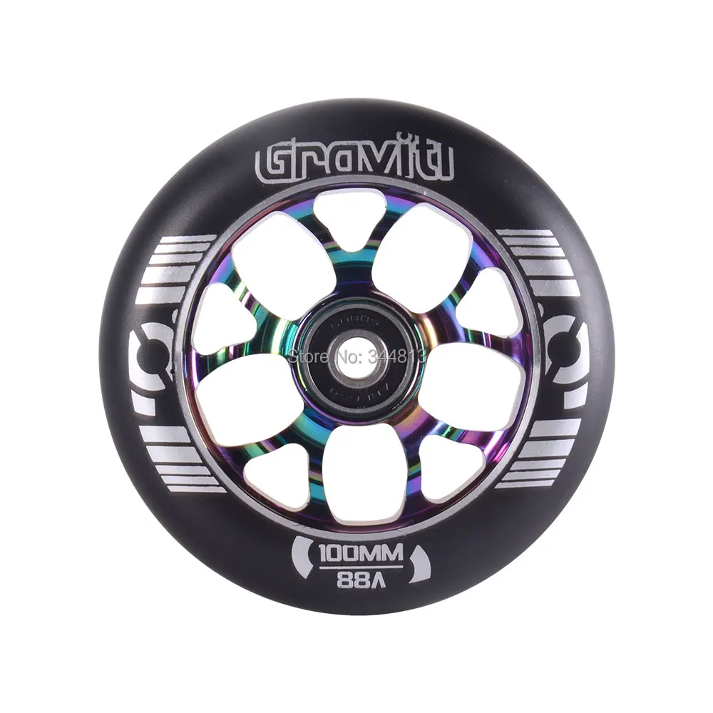 GRAVITI One Pair 100mm Pro Stunt Scooter Wheels with ABEC-9 Bearings CNC Metal 