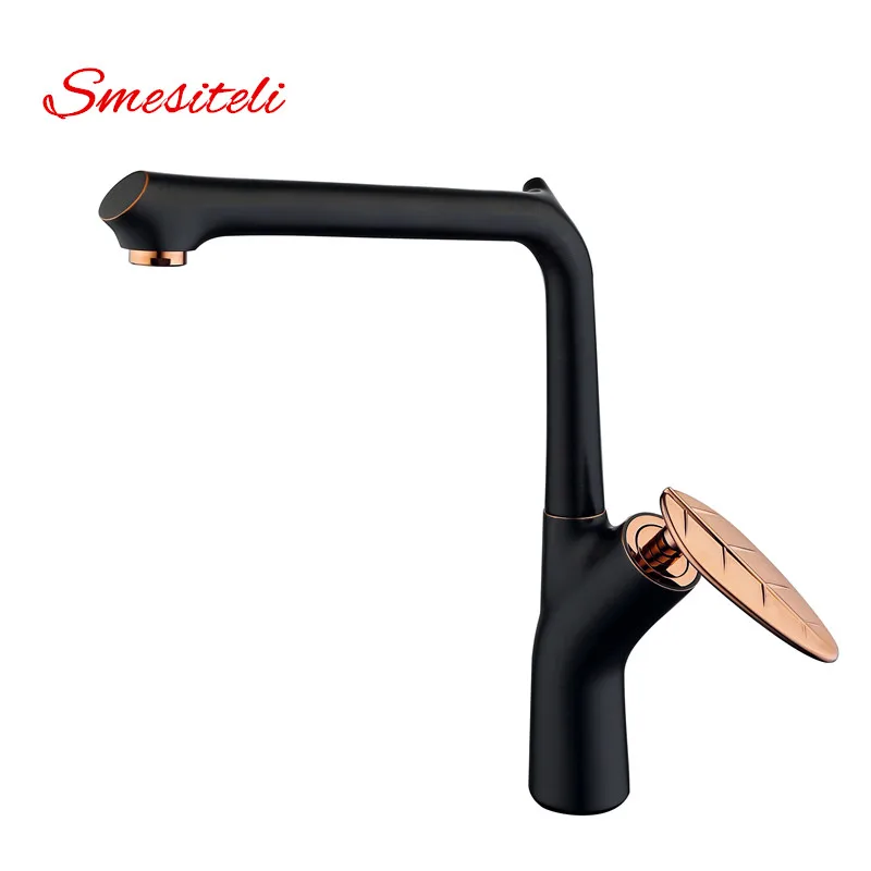 Torneira da Cozinha de Bronze Mixer com Folha em Forma Ano de Garantia Smesiteli Nova Chegada Giratória Único Punho Hot & Cold Toque Água 5
