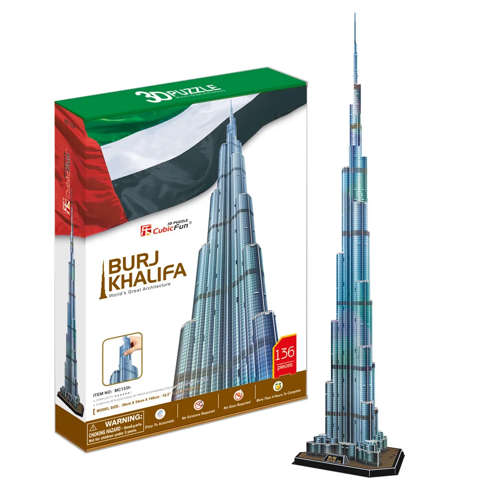 CubicFun 3D puzzle BURJ KHALIFA TOWER with lighting educational diy toy