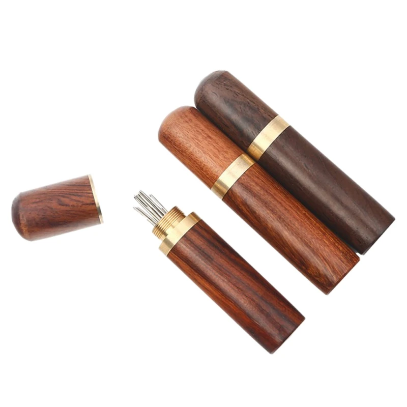 

1PC Practical Leather Box for knitting Needles Round Solid Wood Needle Storage Tube Needle Box Durable DIY Sewing Boxes Case