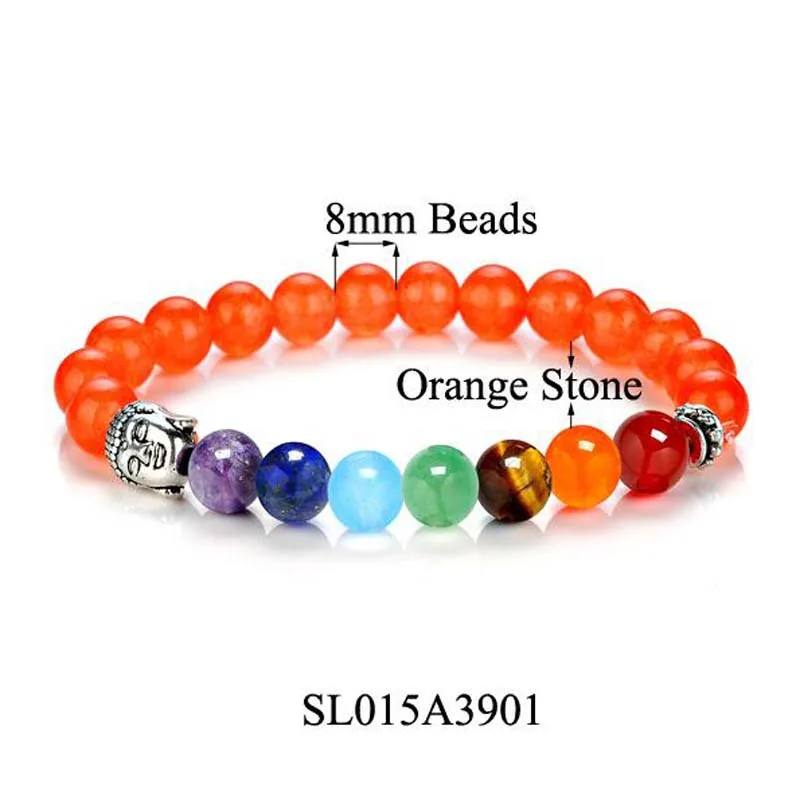 8 цветов 7 Чакра исцеляющий баланс Будды бусы браслет на запястье амулет натуральный камень Йога браслет, бижутерия для мужчин и женщин подарок - Окраска металла: Orange