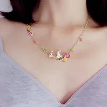 

Multicolour Alice Rabbit Flower Cubic Zircon Adjustable Necklace Enamel Colored Chokers Necklaces for Girls New Jewelry