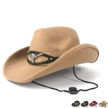 Женская и Мужская шерстяная открытая западная ковбойская шляпа с откатными полями джентльмен Outblack Sombrero Hombre джаз шляпа с модным поясом