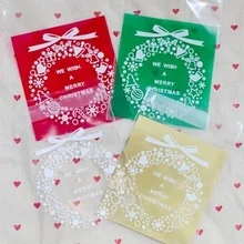 10x11+ 3 см Cookie Упаковка Рождество венок самоклеящиеся пластиковые пакеты для печенья снэк выпечки пакета 100 шт./лот