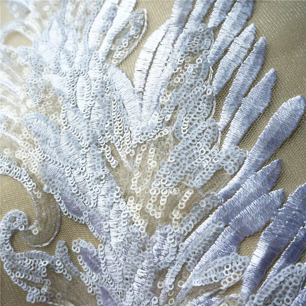 Серебряное золото белый синий блесток перо аппликации нашивка на одежду Dreamy сетка из кружевной ткани вышивка для свадебного платья DIY украшения