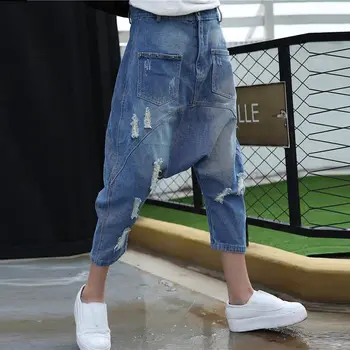 

Women Baggy Denim Harem pants Do Old Style Low drop Crotch Jeans Hip Hop street dance American Trousers Plus Size Joggers 1666