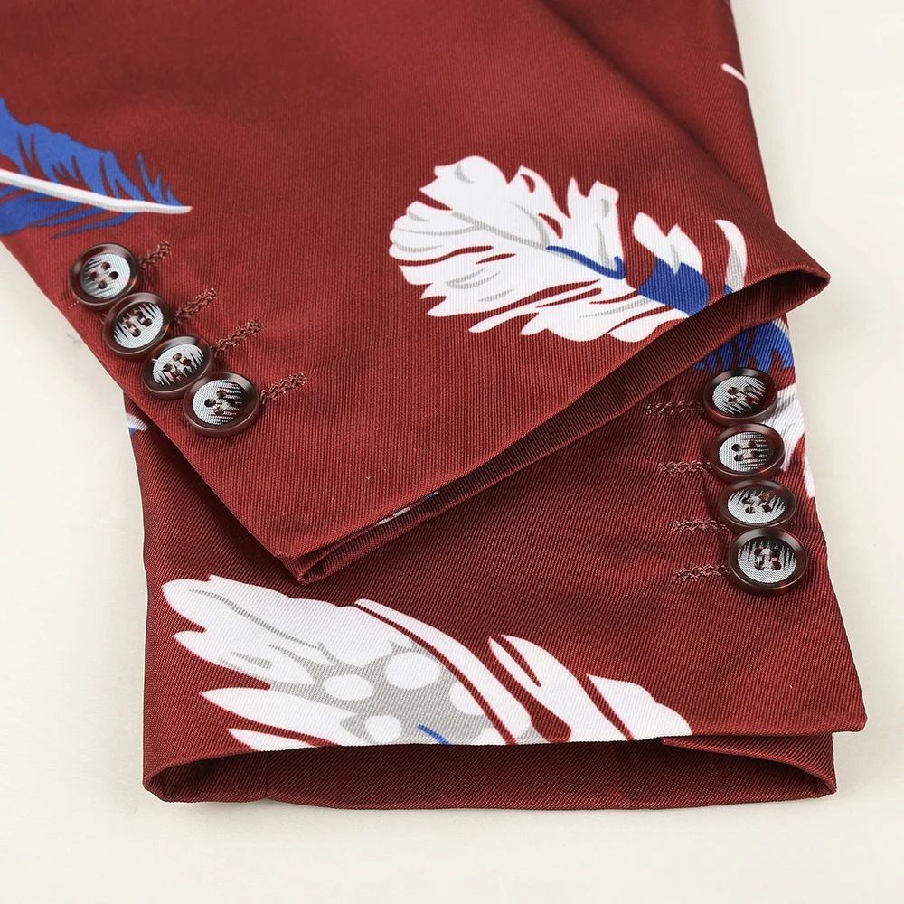 PAULKONTE Feather Print Mostly Male Blazer Fashion High Quality Tuindown Collar Slim Fit Business Party Wedding Man's Jacket