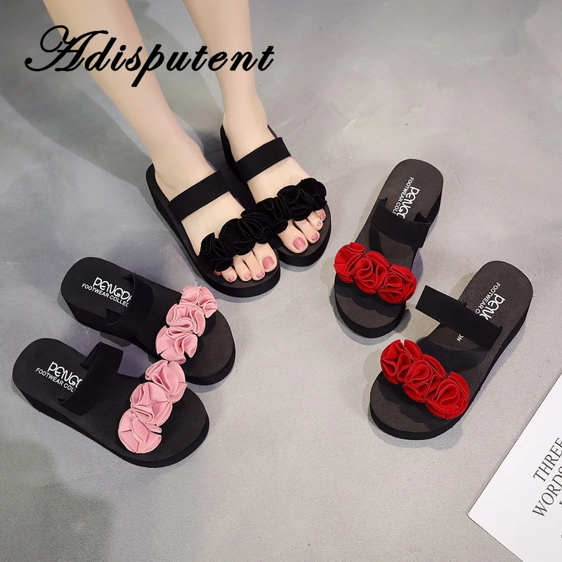 

Adisputent Sweet Floral Women Non-Slip Wedges Sandals Summer Platform Flat Slippers Slides Slip On Ladies Casual Beach Shoes