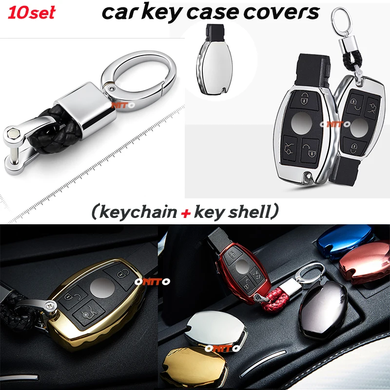 

10set Car Key Case Shell + Key Chain soft silica gelfor for Mercedes Benz A B C E M RL GLK GLA ML CLK CLA CL CLS car accseeories