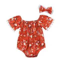 Модная одежда для малышей для девочек цветочные кисточкой ползунки перемычки Комбинезон Наряд Обувь для девочек одежда Комбинезоны для