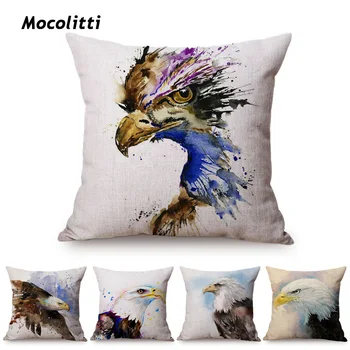 

Modern Art Watercolor Eagle Home Decorative Pillows Cover Cotton Linen Bald Eagles Goshawk Sea Eagles Print Sofa Cushion Cover
