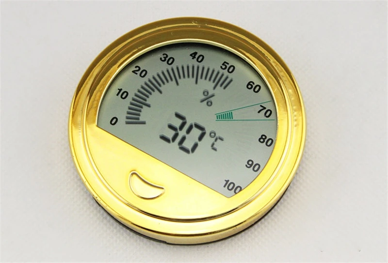 Humidors Round Electronic Digital Analog Hygrometer (Gold) Humidor Box