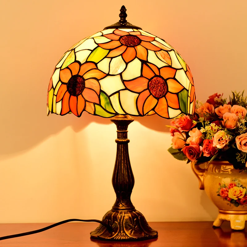 American Tiffany Style Stained Glass Sunflower Pendant Light For