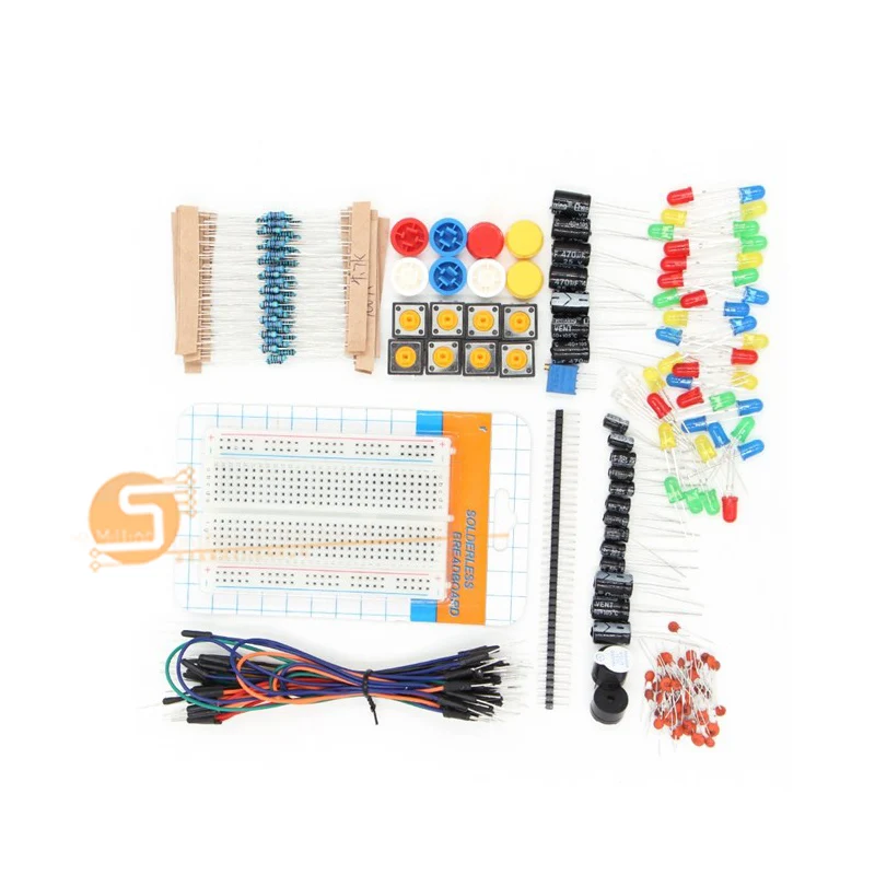 1 комплект компонентов стартовый комплект 400 точка Макет + 30 x перемычки + Резистор Комплект + конденсатор комплект + 2xbuzzer + светодиоды с