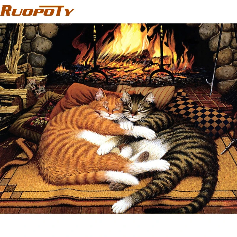 

RUOPOTY Frame Sleep Cat DIY Painting By Numbers Modern Wall Art Canvas Painting Hand Painted Unique Gift For Home Wall Artwork