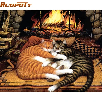 

RUOPOTY Frame Sleep Cat DIY Painting By Numbers Modern Wall Art Canvas Painting Hand Painted Unique Gift For Home Wall Artwork