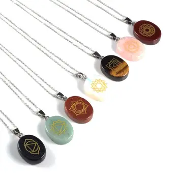 

New 7Pcs Natural Stone Pendant Necklace Divination Ladies Necklace Alloy Metal Chain For Women Girl Jewelry Gift