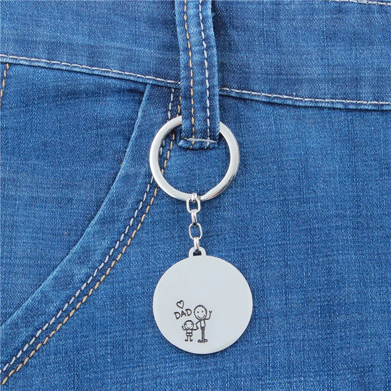 

HAWSON Brand Trendy Unisex Round Stainless Steel Compatible Key Ring Silver Plated Fashion Key Chain Father's Day Gifts for Dad