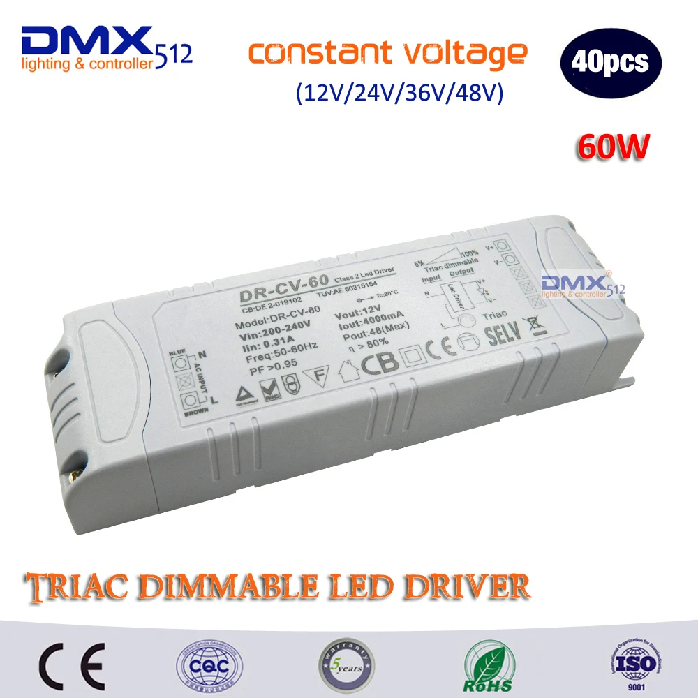 

DHL Free shipping 40pcs 60W LED TRIAC Dimming Driver Constant Voltage Dimmable power supply use for LED Lighting