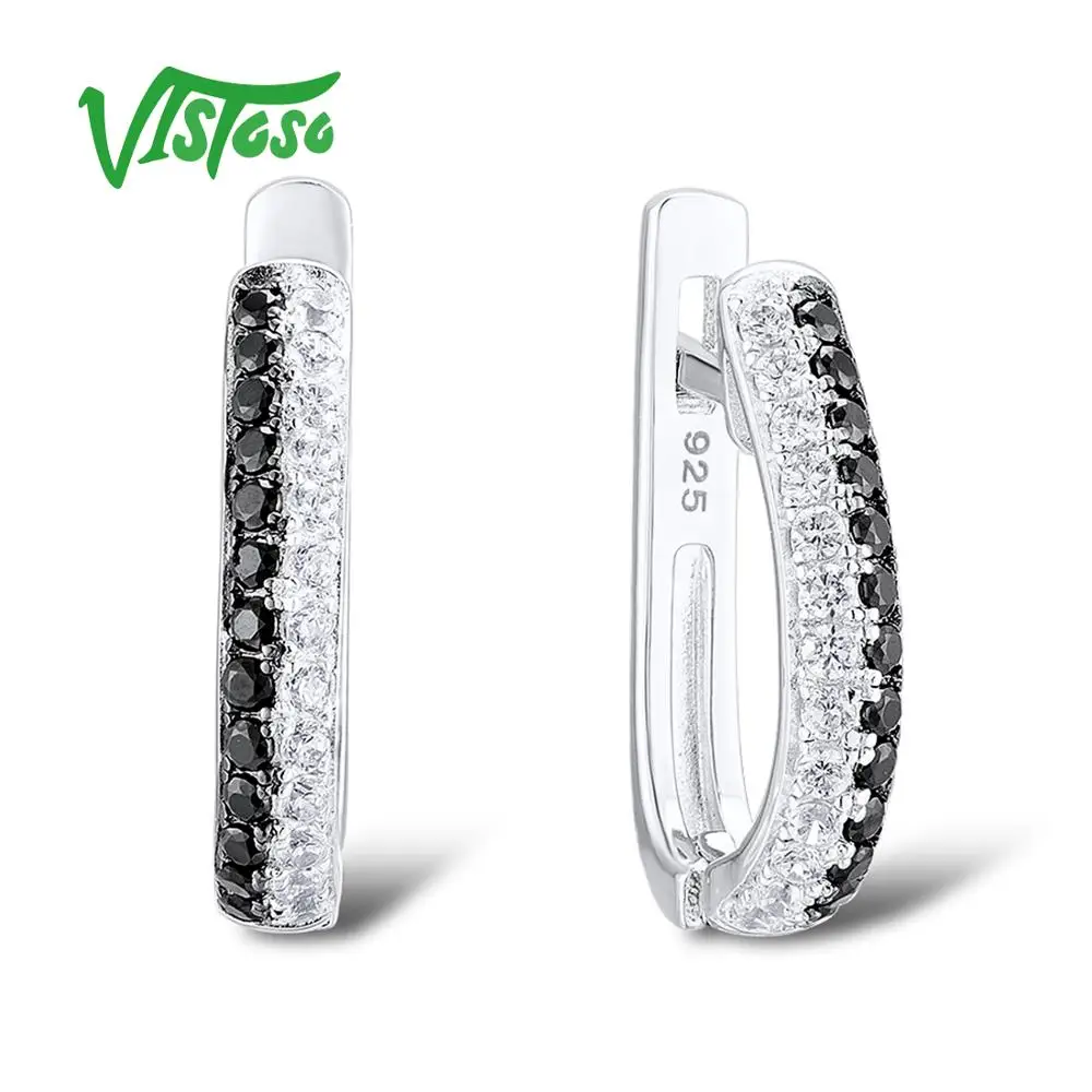 

VISTOSO Sterling Silver Stud Earrings Fine Jewelry Round Black Spinel 100% 925 Sterling Silver Women Fine Jewelry Stud Earrings