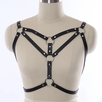 

Pu Body Leather Harness Set Sexy Black Cage Bra Belt Lingerie Fetish for Women Caged Bralette With O Ring Rave Dance Underwear