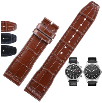 

Shihui leather watch belt belt watch chain Brown knotted cowhide watch belt male 20mm