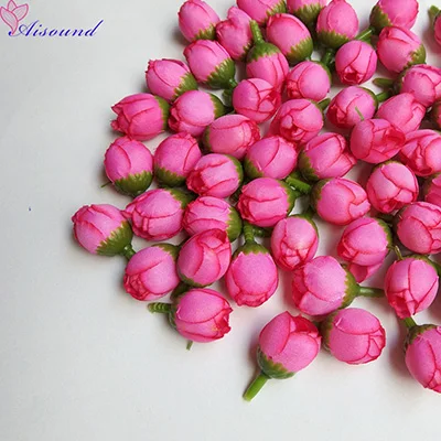 Aisound мини шелковые розы бутоны свадебный Декор цветочные ремесла поставки DIY цветок Венок аксессуары искусственный цветок 50 шт./лот - Цвет: Color 3 dark pink