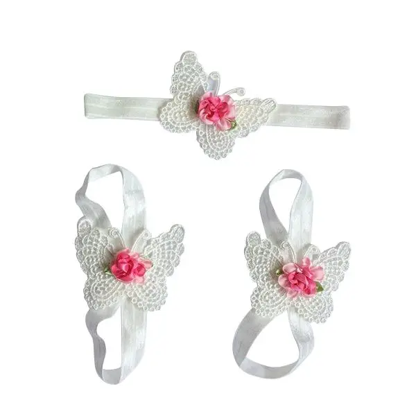 Buy 3PCS Set Newborn Baby Lace Butterfly Headband Headdress Foot Photo Props