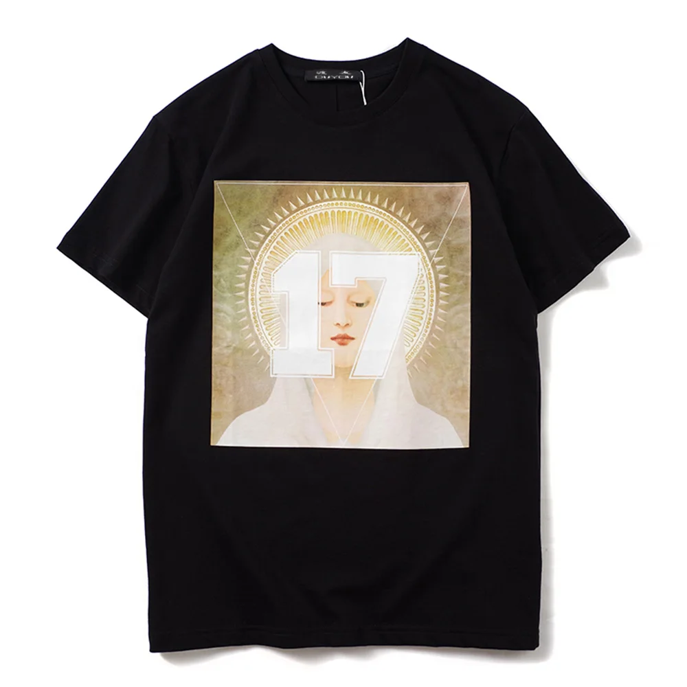 T-shirts de Manga Curta dos Homens de Verão Duyou Virgem Maria Impresso Casual 100% Algodão Hip Hopo Tops Tees Moda Streetwear Tshirts