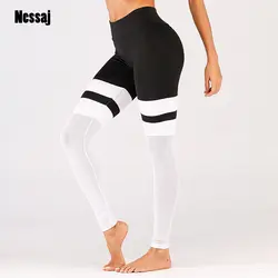 Nessaj Высокая Талия модные сетчатые лоскутные леггинсы для Для женщин Athleisure тренировочные штаны Push Up Спортивная черный, белый цвет леггинсы