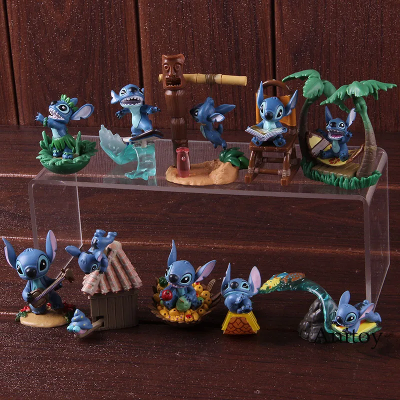 Tanie Lilo i Stitch plaża Surfing czytanie hawaje Stitch figurka anime z pvc model kolekcjonerski zabawka dekoracyjna lalka 5 sztuk zestaw