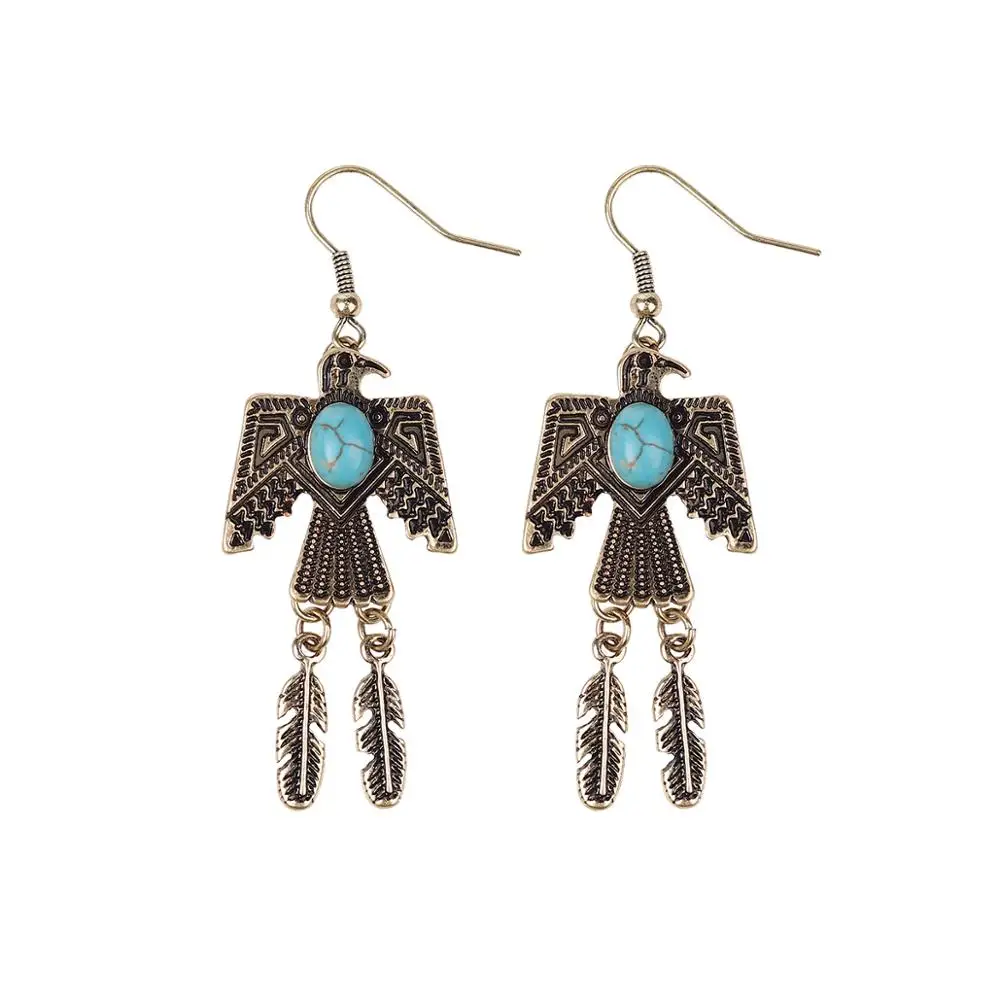 Banny Pink Indian Tibetan Tribal Eagle Pendant Dangle Earrings For Women Gyspy Statement Drop Earrings Stone Peace Bird Earrings