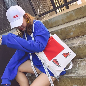 

Fashion Women Canvas Bags Handbags Cartoon Printing Students School Messenger Bag Summer Female Simple Shoulder Bags New Design