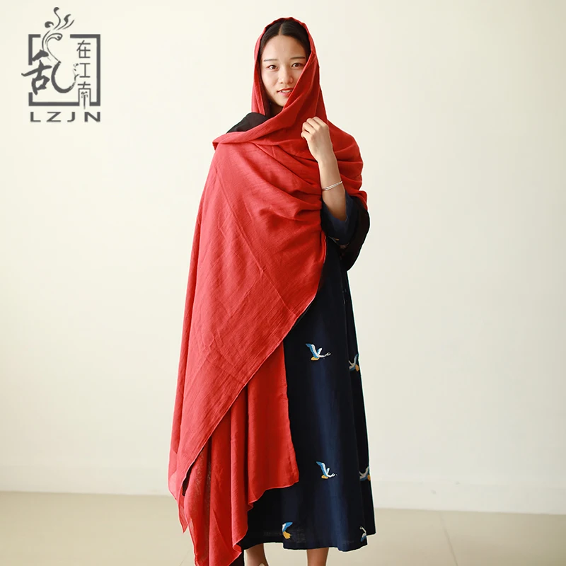 

LZJN Hit Color Large Scarf Women Cotton Shawl 3M Extended Long Scarves India Nipal Style Headscarf Cape Bandana Wrap MF-49